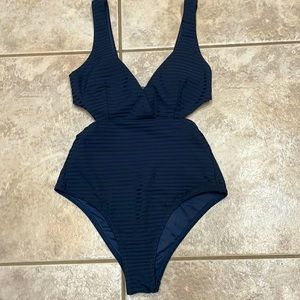 Rip Curl One Piece Swim Swimsuit Ribbed Dark Gray Black Size XS open back Euc